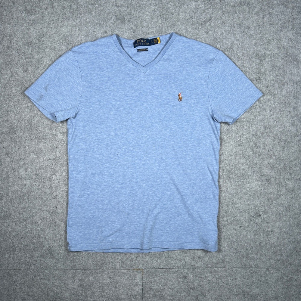 Polo Ralph Lauren T Shirt Mens Small Blue Custom Slim Fit V-Neck Pony Logo